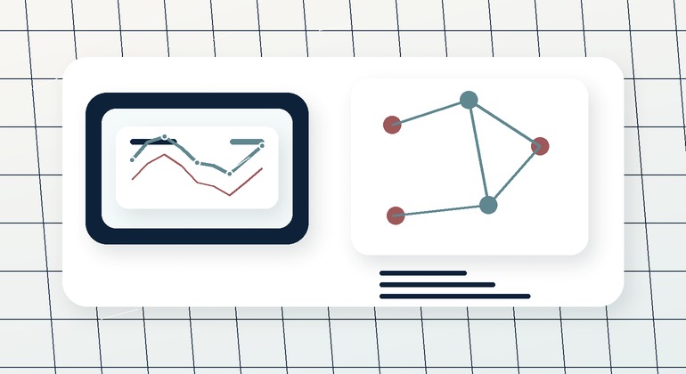 Abstract discovery workspace with a dashboard and connected planning nodes.