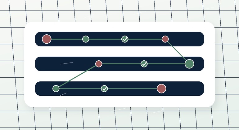 Abstract workflow automation lanes with connected steps, checks, and exception paths.